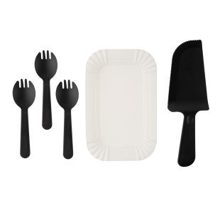 Десертный набор, Ням-Ням, Тарелки, Вилки, Нож, Черный, 11 шт. в упак. 