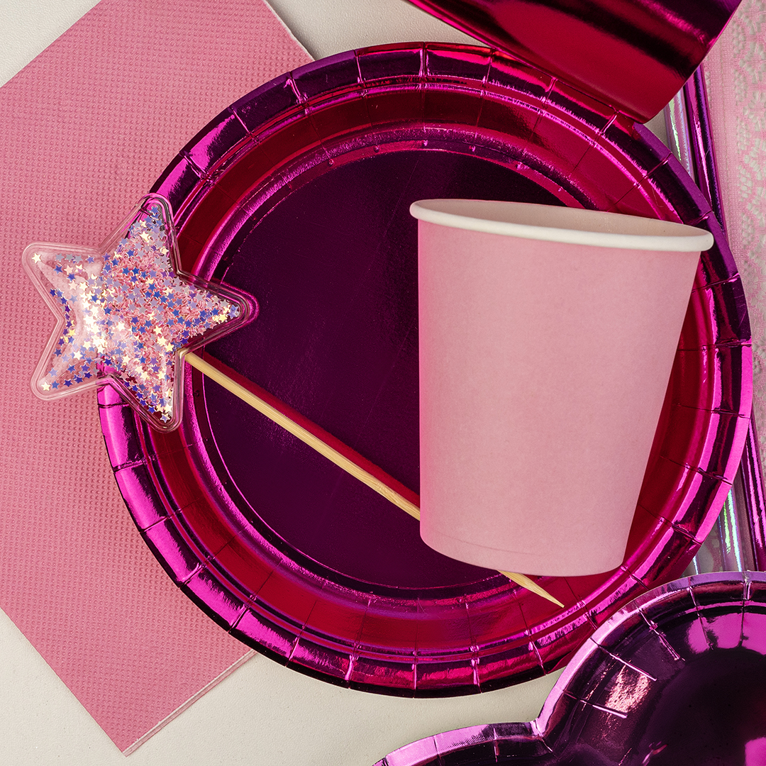 Тарелки (9''/23 см) Фуксия, Металлик, 6 шт.