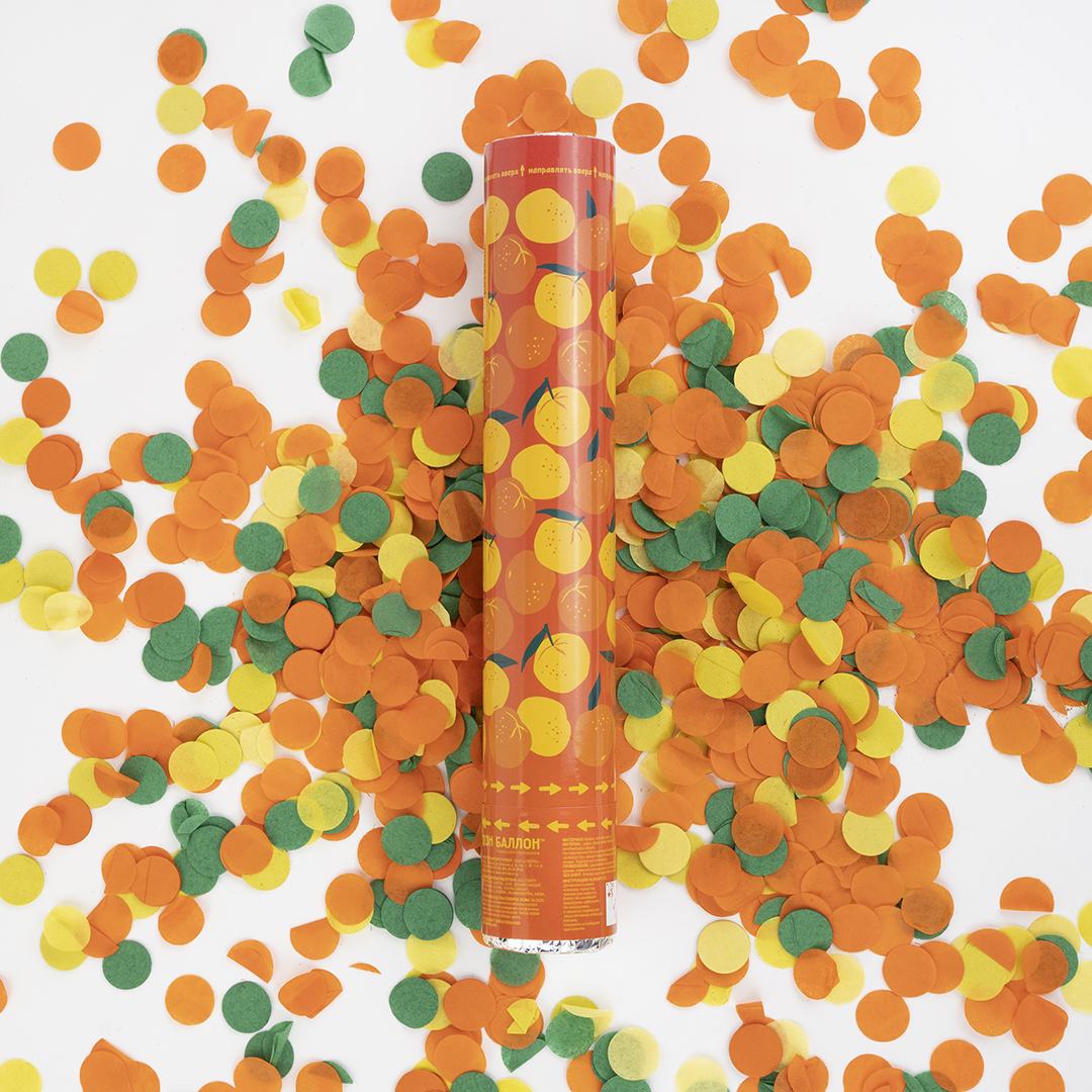 Пневмохлопушка (12/30 см), Мандаринки, Круги тишью, 1 шт.