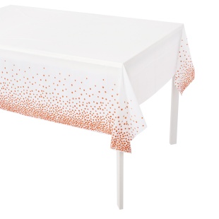 Скатерть одноразовая, Конфетти, Белый/Розовое золото, 137*274 см, 1 шт.