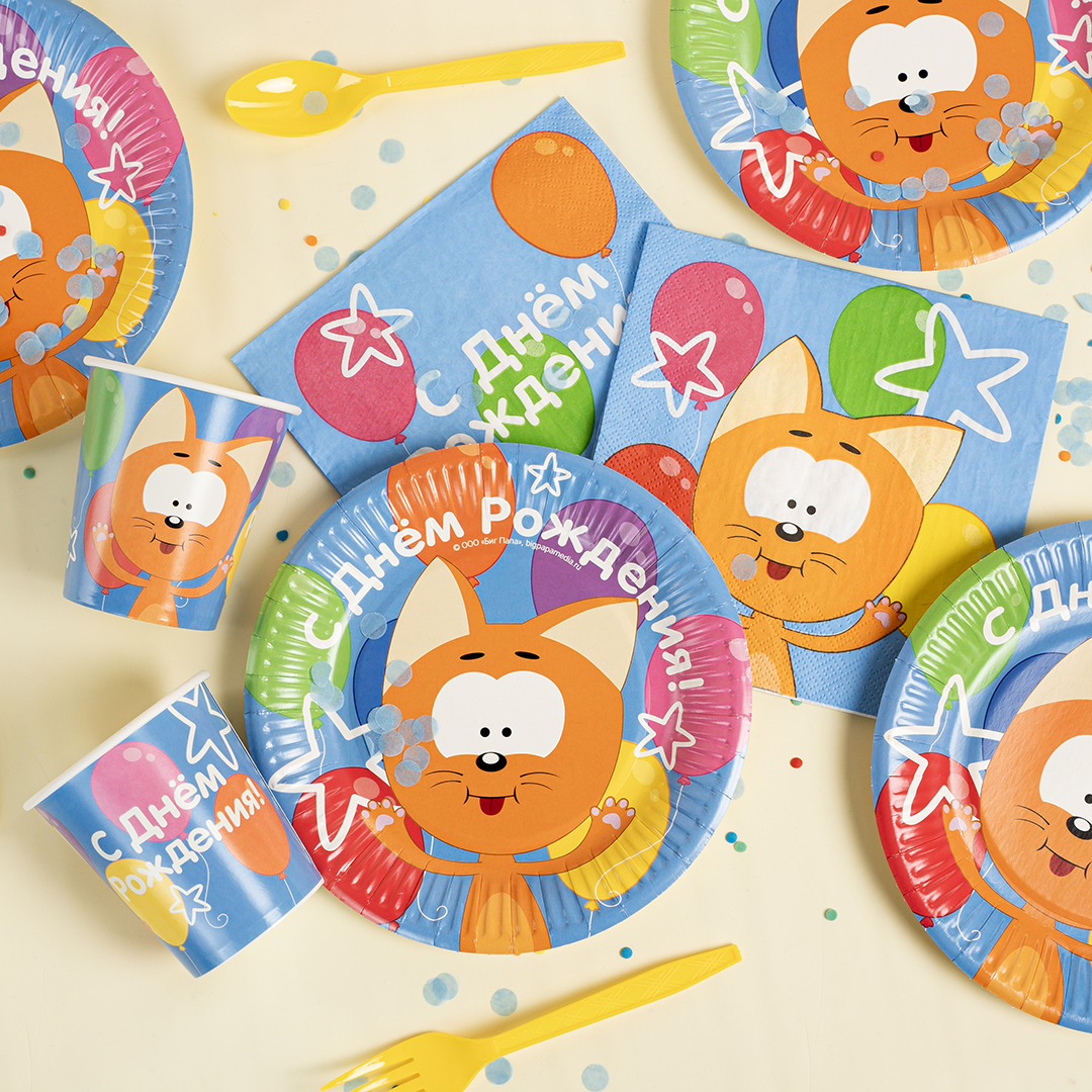 Тарелки (7''/18 см) Котенок Котэ, С Днем Рождения!, 6 шт.