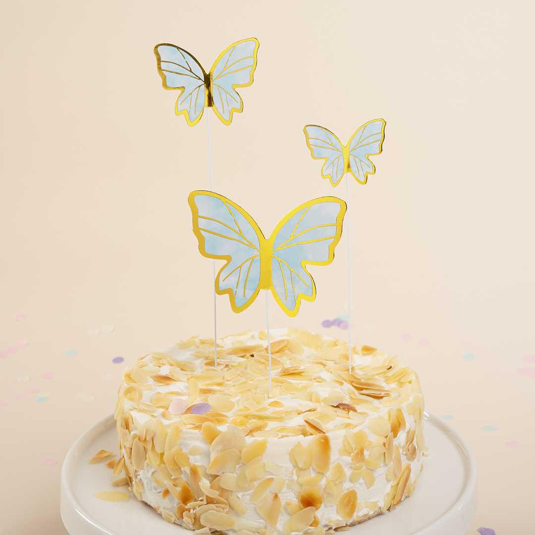 Топперы, Волшебные бабочки, Голубой/Золото, 19 см, 10 шт.