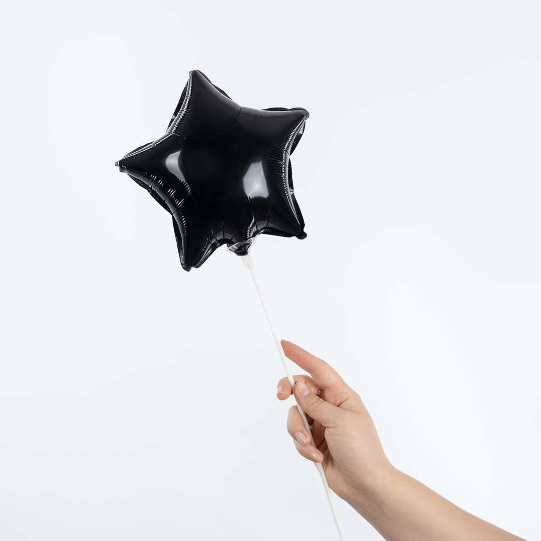 Шар с клапаном (10''/25 см) Мини-звезда, Черный, 1 шт.