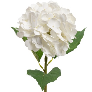 Гортензия, искусственная, с листьями, Белый, 52 см, 1 шт. в упак. 