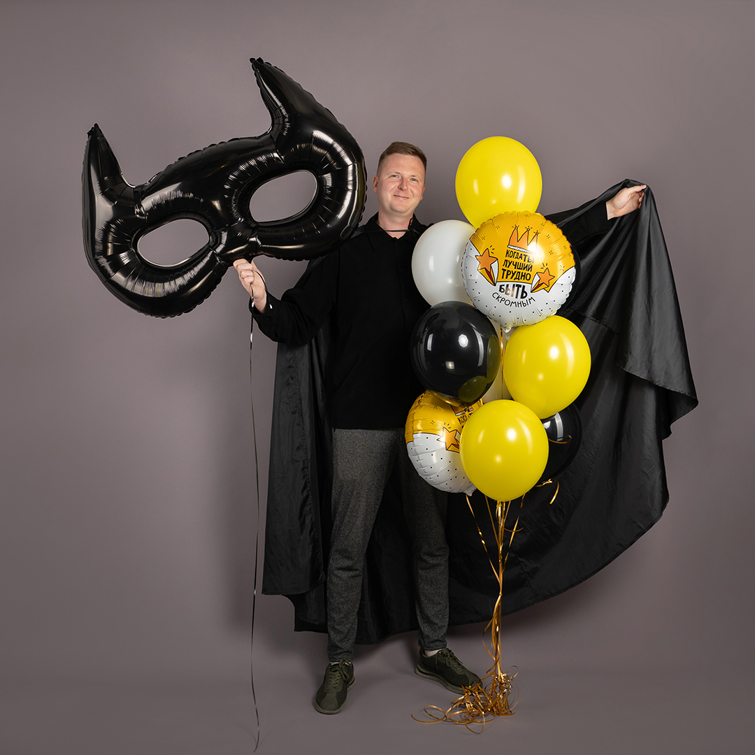 Шар (42''/107 см) Фигура, Маска, Черный, 1 шт.