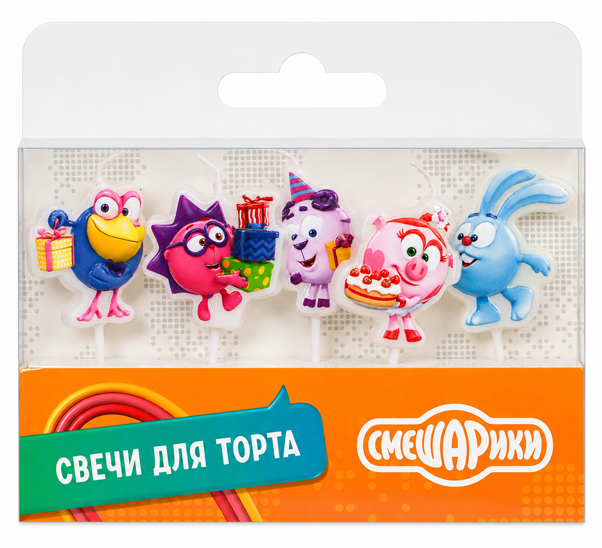 Свечи Смешарики, С Днем Рождения!, 4 + 4 см, 5 шт. с держат.