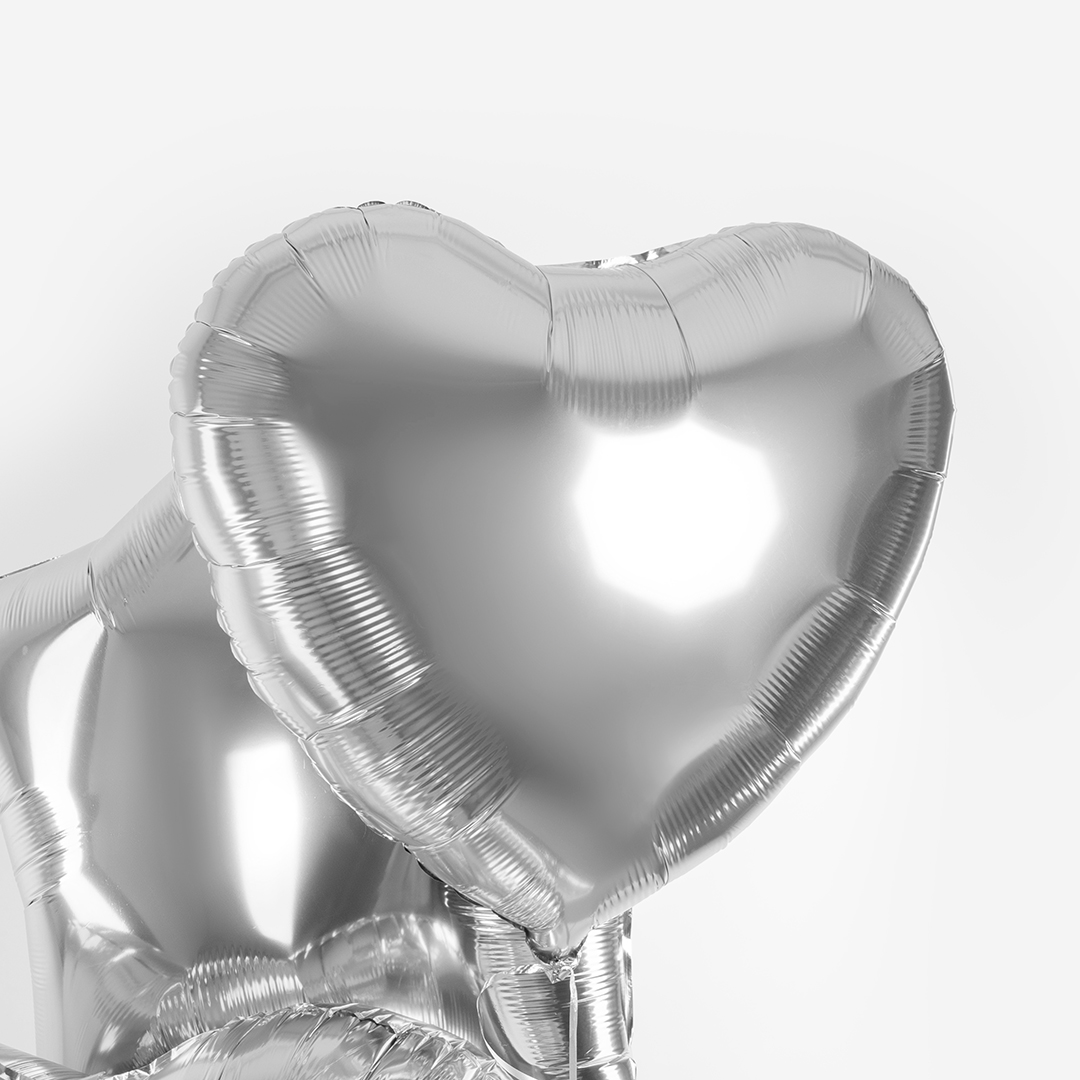 Шар (24''/61 см) Сердце, Серебро, Металлик, 1 шт.