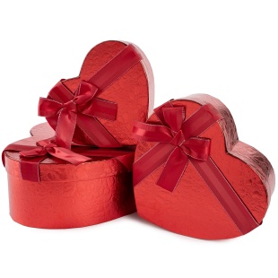 Набор коробок Сердце, Фактурный узор, с бантом, Красный, 22*20*9 см, 3 шт. в упак. 