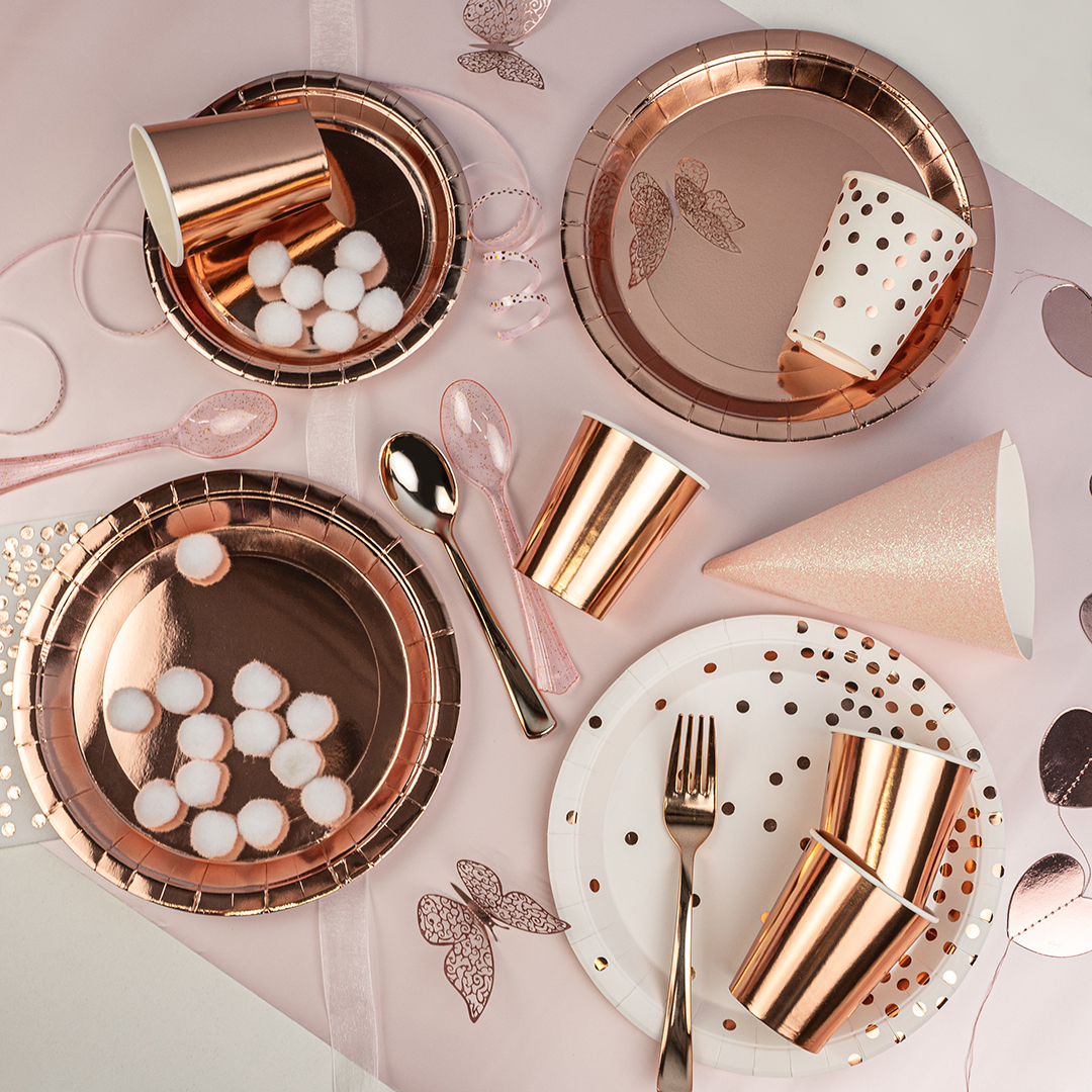 Тарелки (9''/23 см) Розовое Золото, Металлик, 6 шт.