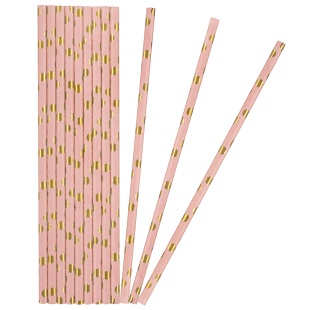 Трубочки для коктейлей, Конфетти, Розовый/Золото, Металлик, 12 шт. в упак. 