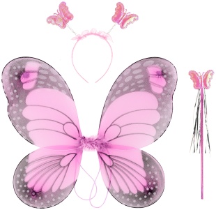 Набор (ободок, крылья, волшебная палочка), Данаида Монарх, Розовый, 47*38 см, 1 шт. 