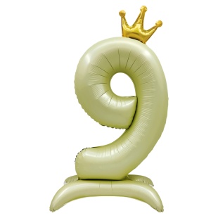 Шар (40''/102 см) Цифра на подставке, 9 Золотая корона, 1 шт. в уп.