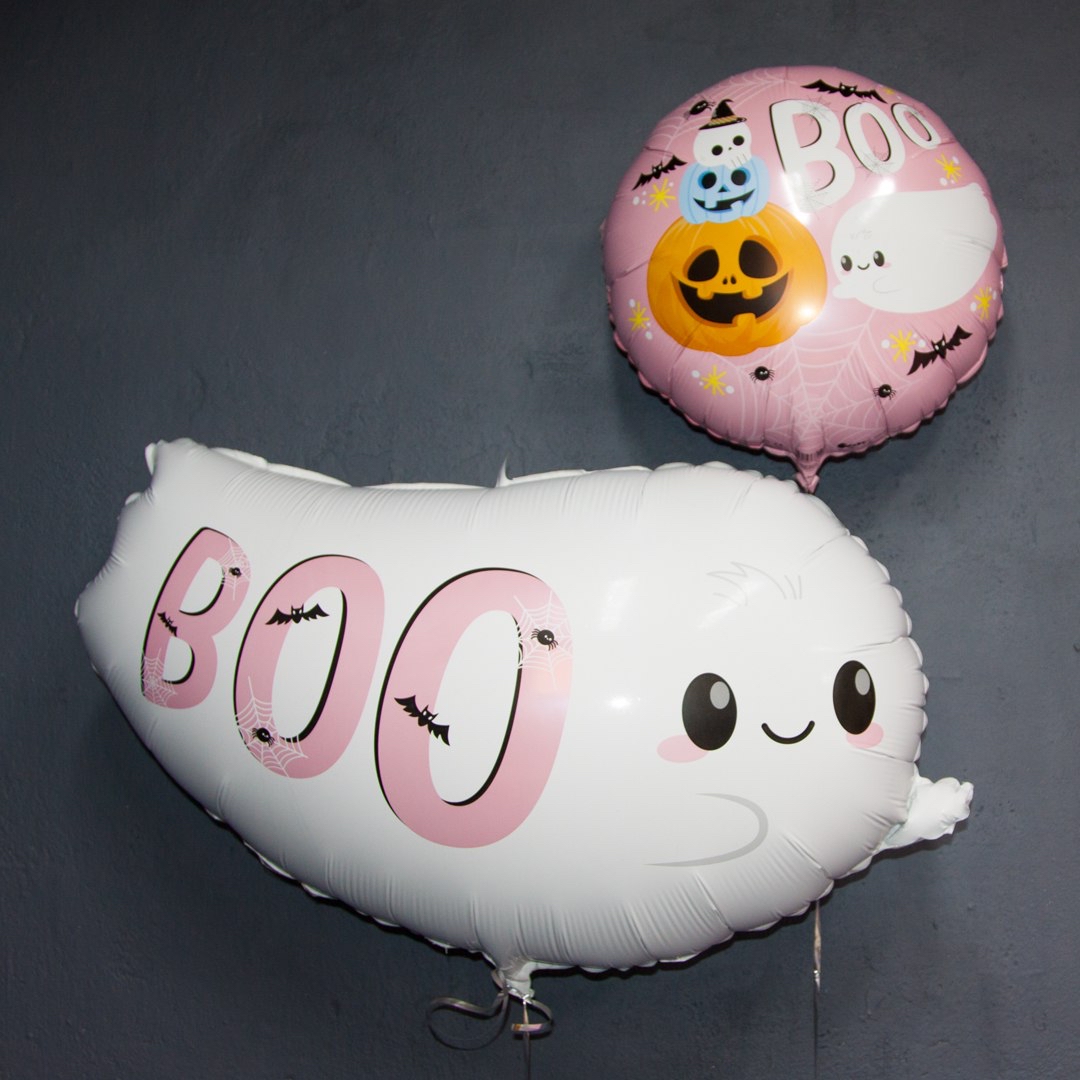 Шар (18''/46 см) Круг, Хэллоуин, Маленькое привидение, Розовый, 1 шт.