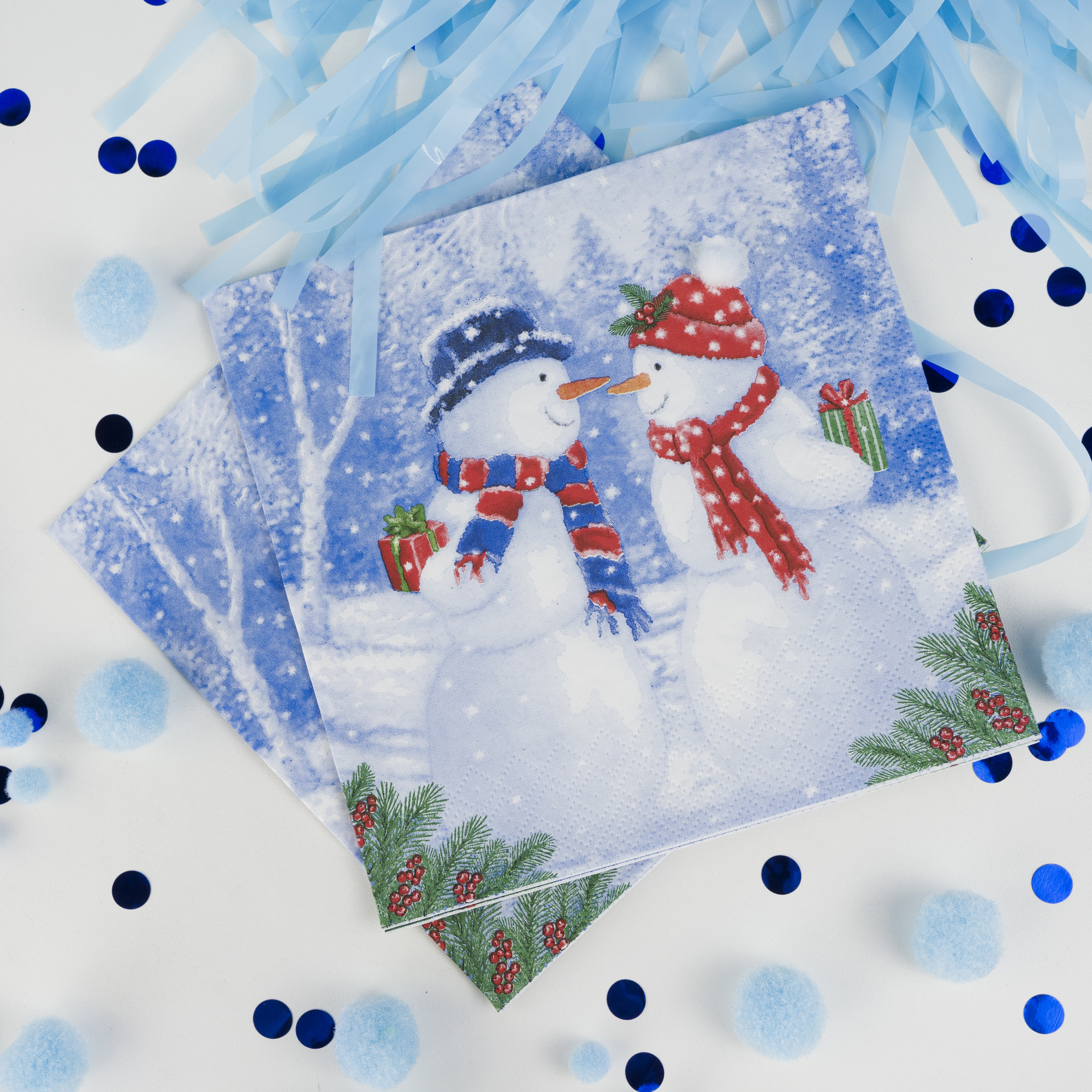 Сервировочные салфетки, Снеговики с подарками, 33*33 см, 20 шт.