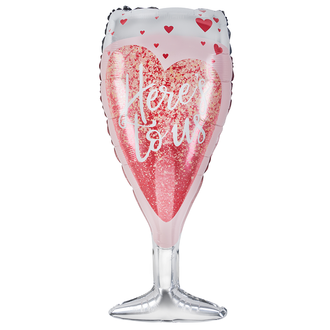 Шар (36''/91 см) Фигура, Бокал, Сверкающие сердца, Розовый, 1 шт.