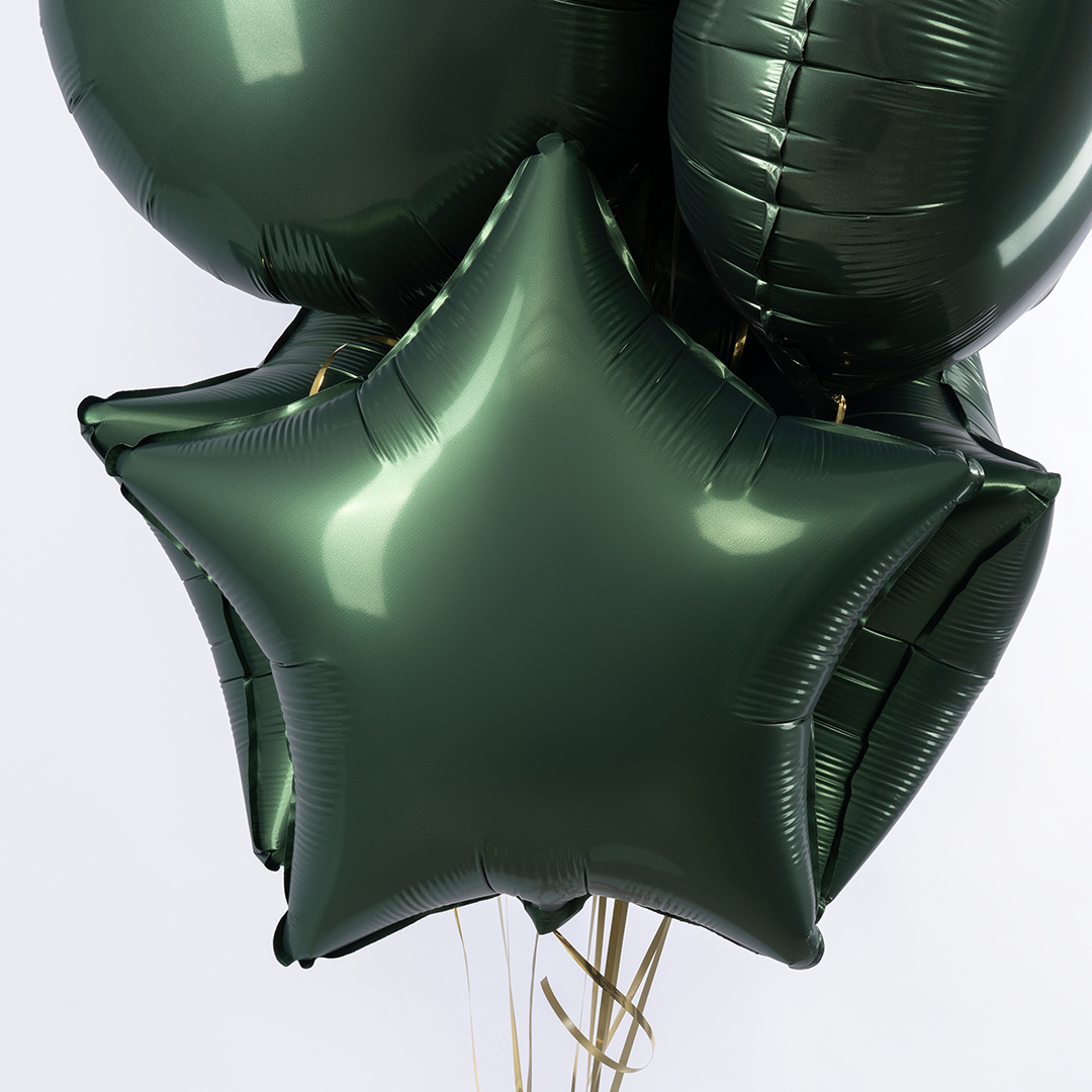 Шар (18''/46 см) Звезда, Темно-зеленый, Сатин, 1 шт.
