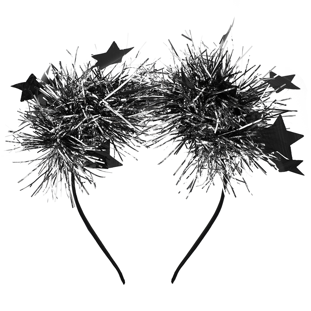 Ободок, Шарики из дождика, Черный/Серебро, 1 шт. 