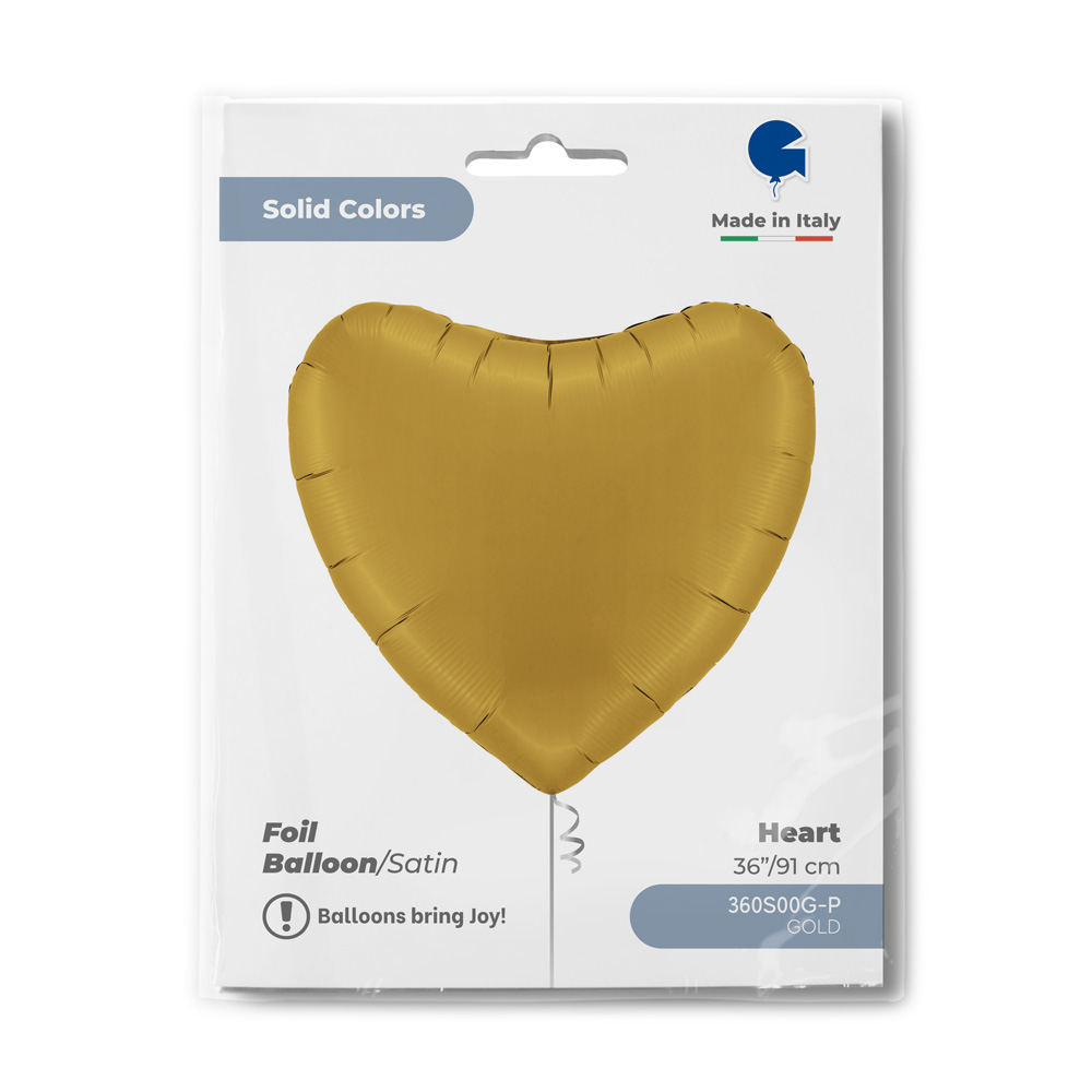 Шар (36''/91 см) Сердце, Золото, Сатин, 1 шт. в уп.