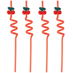 Трубочки для коктейлей (пластик), Вишенки, Красный, 4 шт. в упак. 