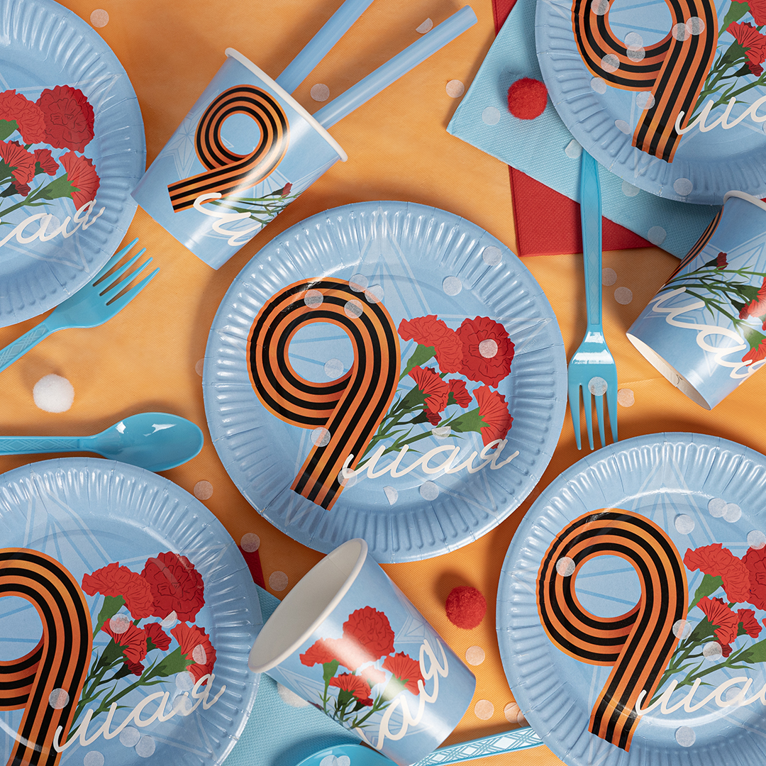 Тарелки (7''/18 см) 9 Мая, Голубой, 6 шт.