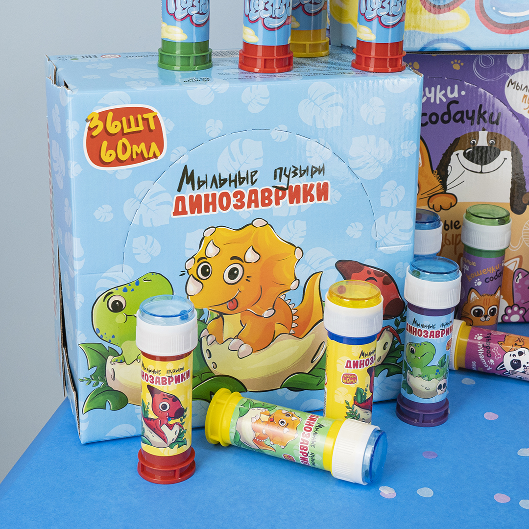 Мыльные пузыри Динозаврики, 60 мл. 36 шт.