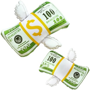 Шар (29''/74 см) Фигура, Доллары с крыльями, 1 шт. в уп.