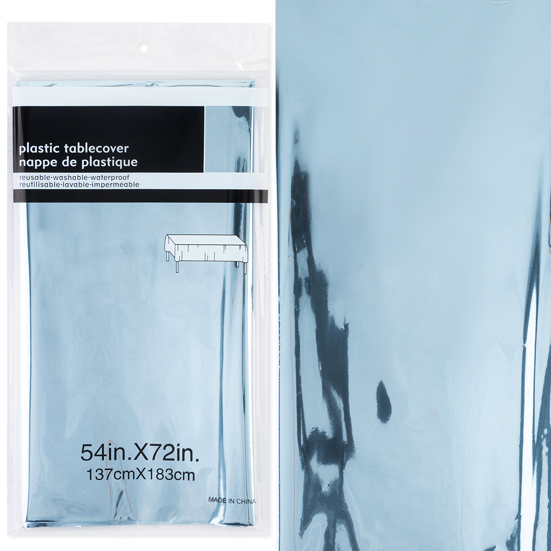 Скатерть одноразовая, Голубой, Металлик, 137*183 см, 1 шт.