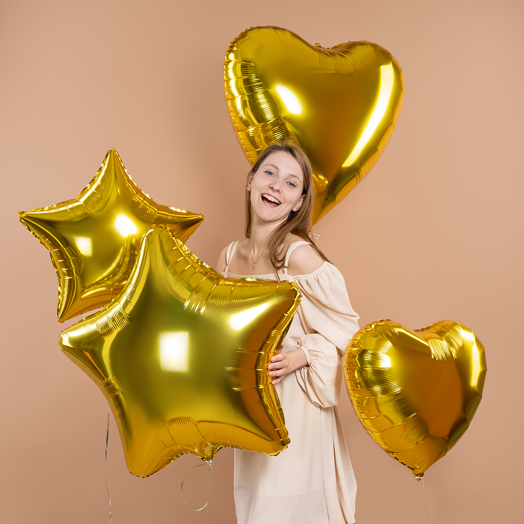 Шар (32''/81 см) Звезда, Золото, Металлик, 1 шт.