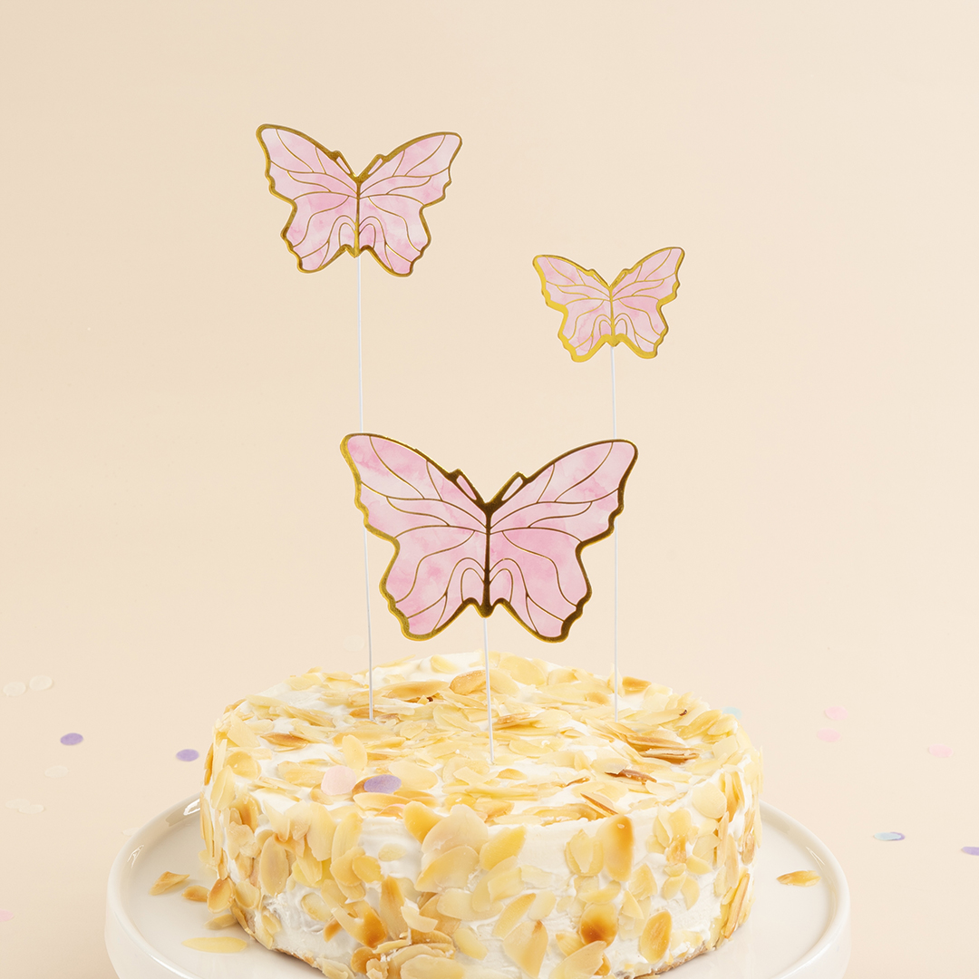 Топперы, Волшебные бабочки, Розовый/Золото, 19 см, 10 шт.
