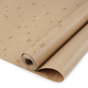 Упаковочная бумага, Крафт 50гр (0,6*10 м) Звезды Люкс, Золото, 1 шт.