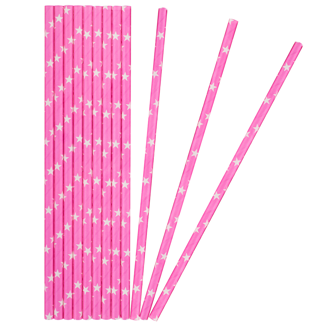 Трубочки для коктейлей, Звезды, Розовый/Белый, 12 шт. в упак. 