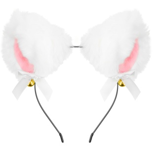 Ободок, Пушистые ушки - фурри, с бантиками, Белый, 1 шт. 