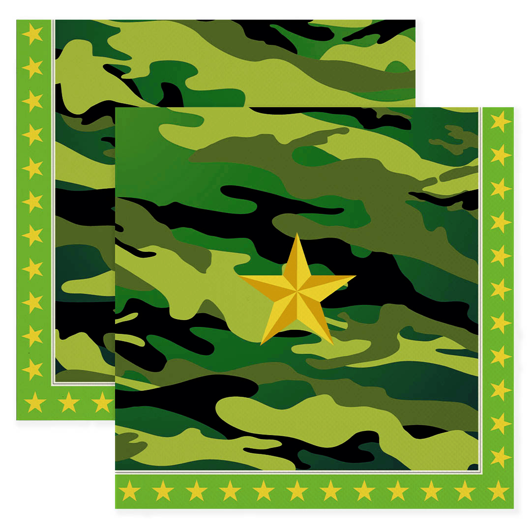 Сервировочные салфетки, Звездный Камуфляж, Темно-зеленый, 33*33 см, 20 шт.