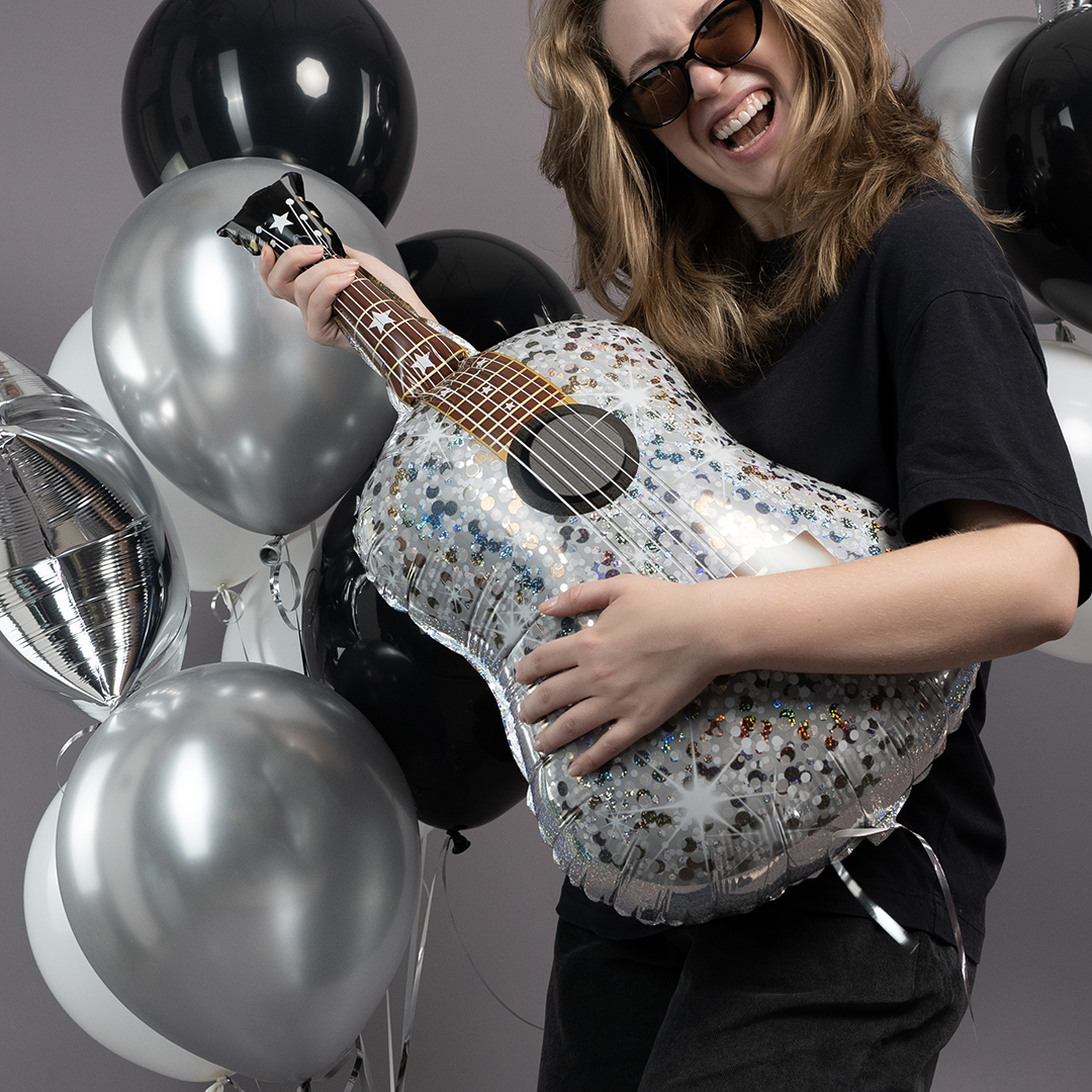 Шар (35''/89 см) Фигура, Гитара, Серебро, 1 шт. в уп.