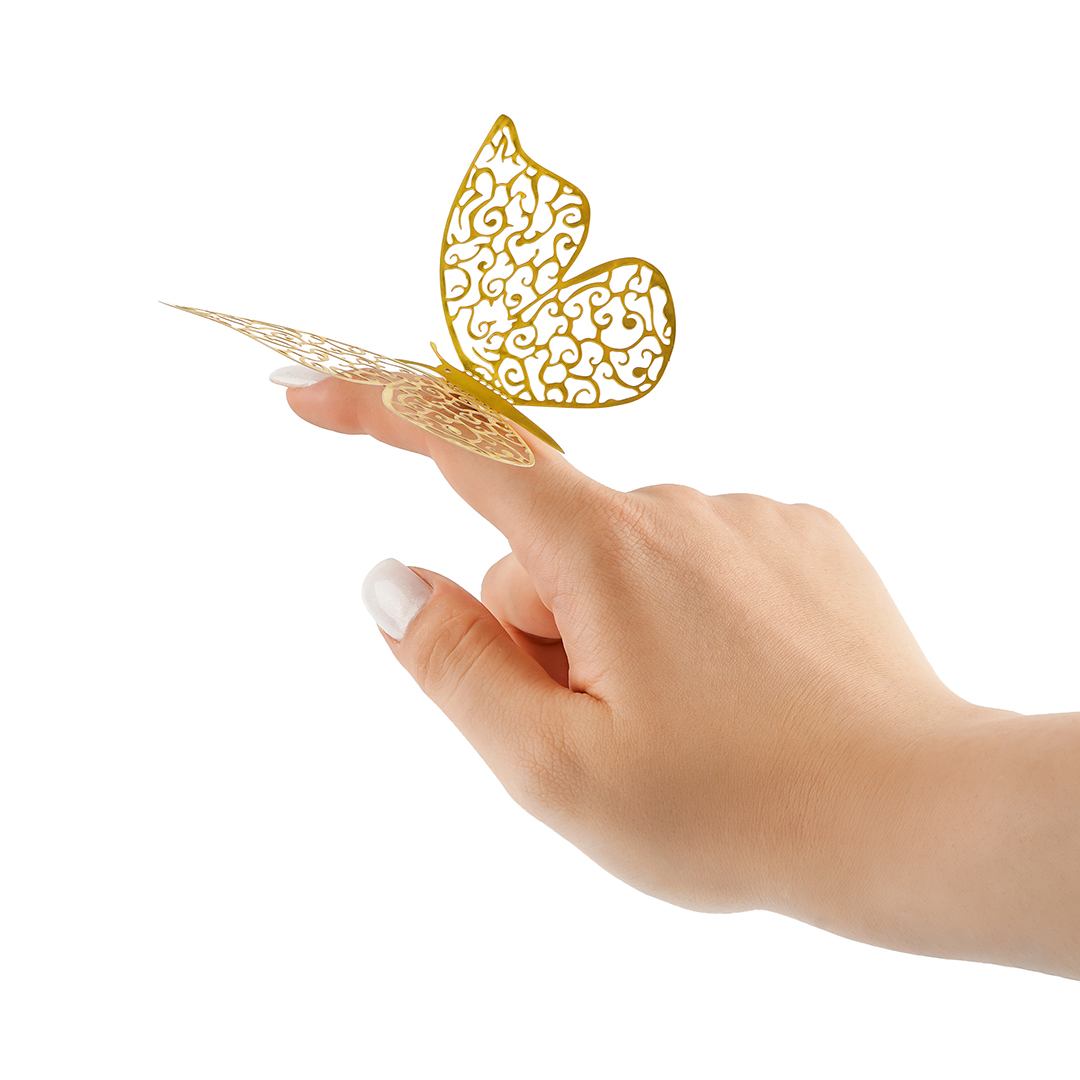 Наклейки Ажурные бабочки, Золото, 8-12 см*12 шт, 1 упак.