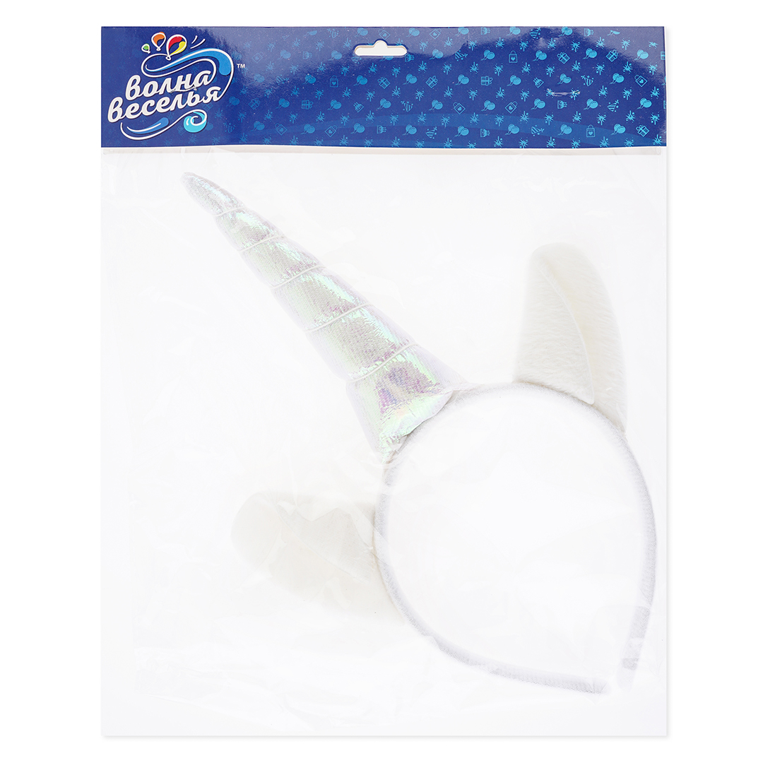 Ободок, Единорог, Белый, с блестками, 1 шт. 