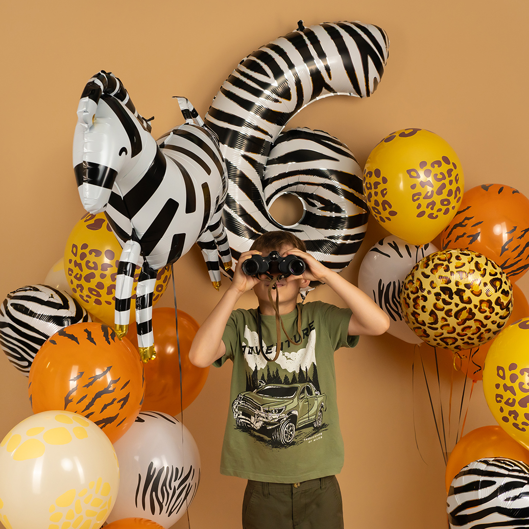 Шар (40''/102 см) Цифра, 6 Сафари, Зебра, 1 шт.