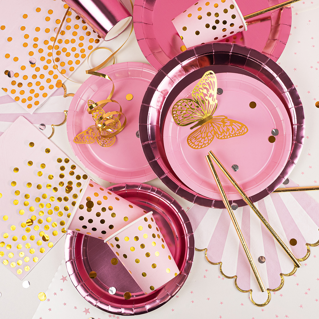 Стаканы (250 мл) Конфетти, Розовый/Золото, Металлик, 6 шт.