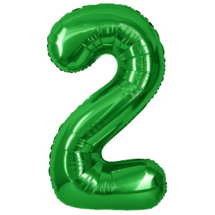 Шар (40''/102 см) Цифра, 2, Зеленый, Металлик, 1 шт. в уп.