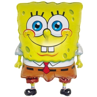 Шар с клапаном (16''/41 см) Мини-фигура, Весельчак Губка, 5 шт. в уп. (цв.этик.)