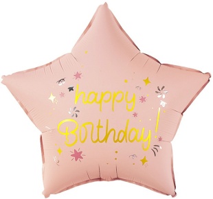 Шар (18''/46 см) Звезда, Happy Birthday (звездочки), Розовый, Сатин, 1 шт. в уп. (цв.этик.)