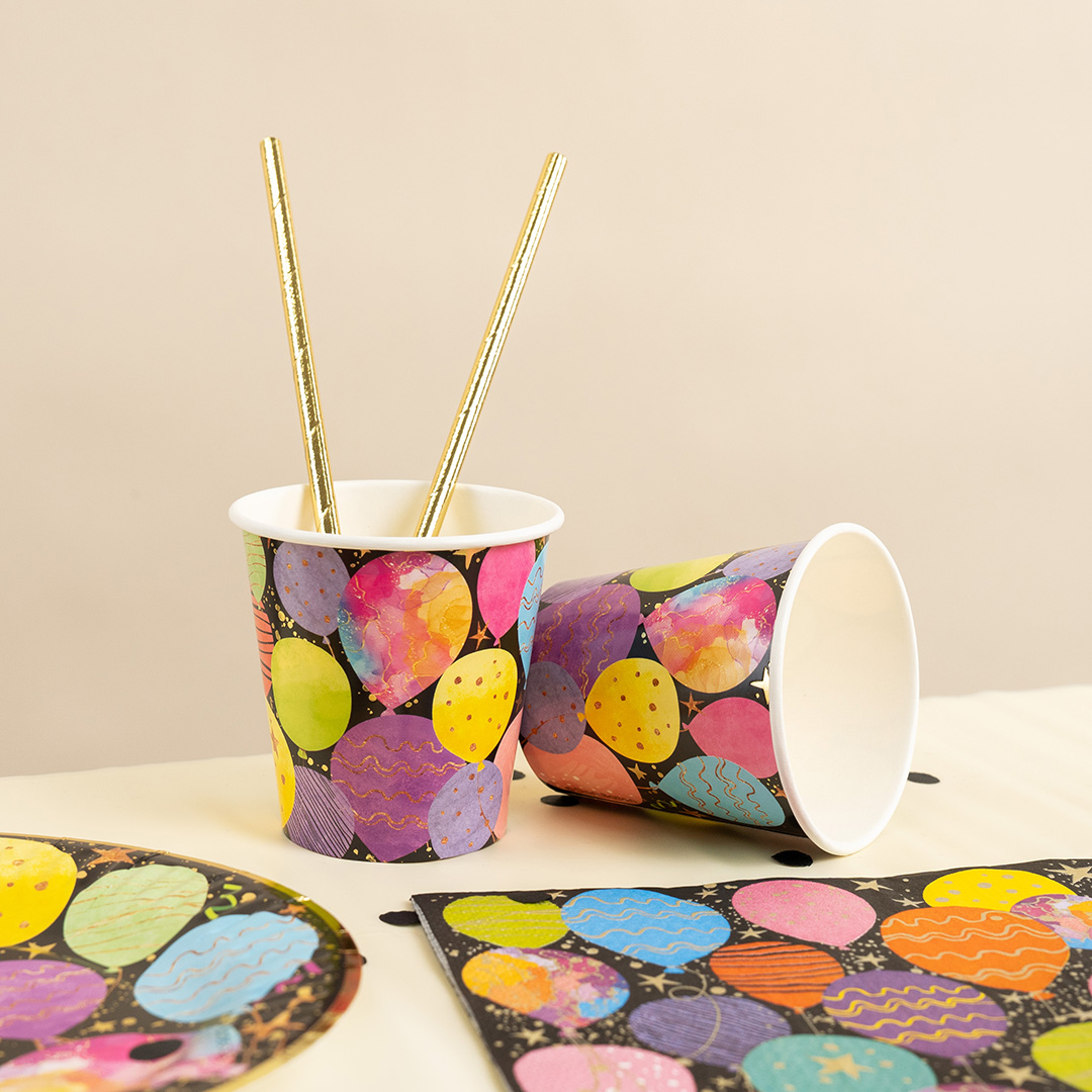 Стаканы (250 мл) Воздушные шары, Черный, Металлик, 6 шт.