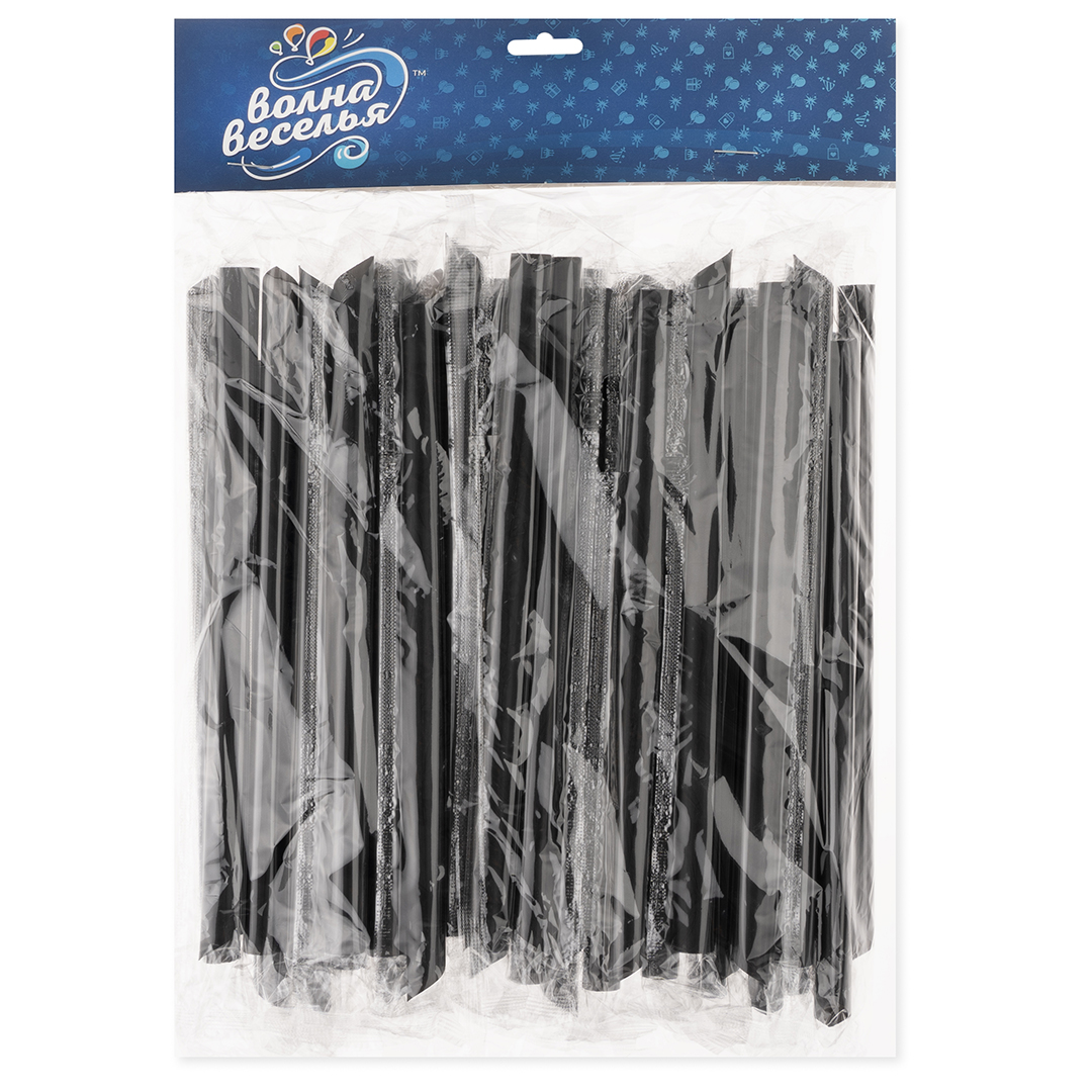 Трубочки для коктейлей (пластик), Широкие, Черный, 50 шт. в упак. 