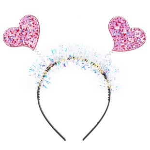 Ободок, Сердечки, Розовый, с блестками, 1 шт. 