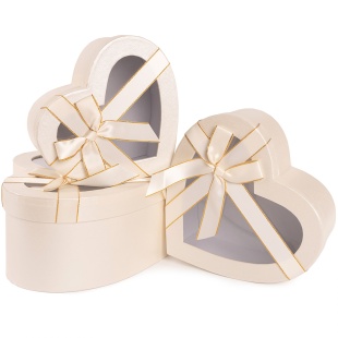 Набор коробок Сердце, с окошком и бантом, Белый, 26*23*12 см, 3 шт. в упак. 