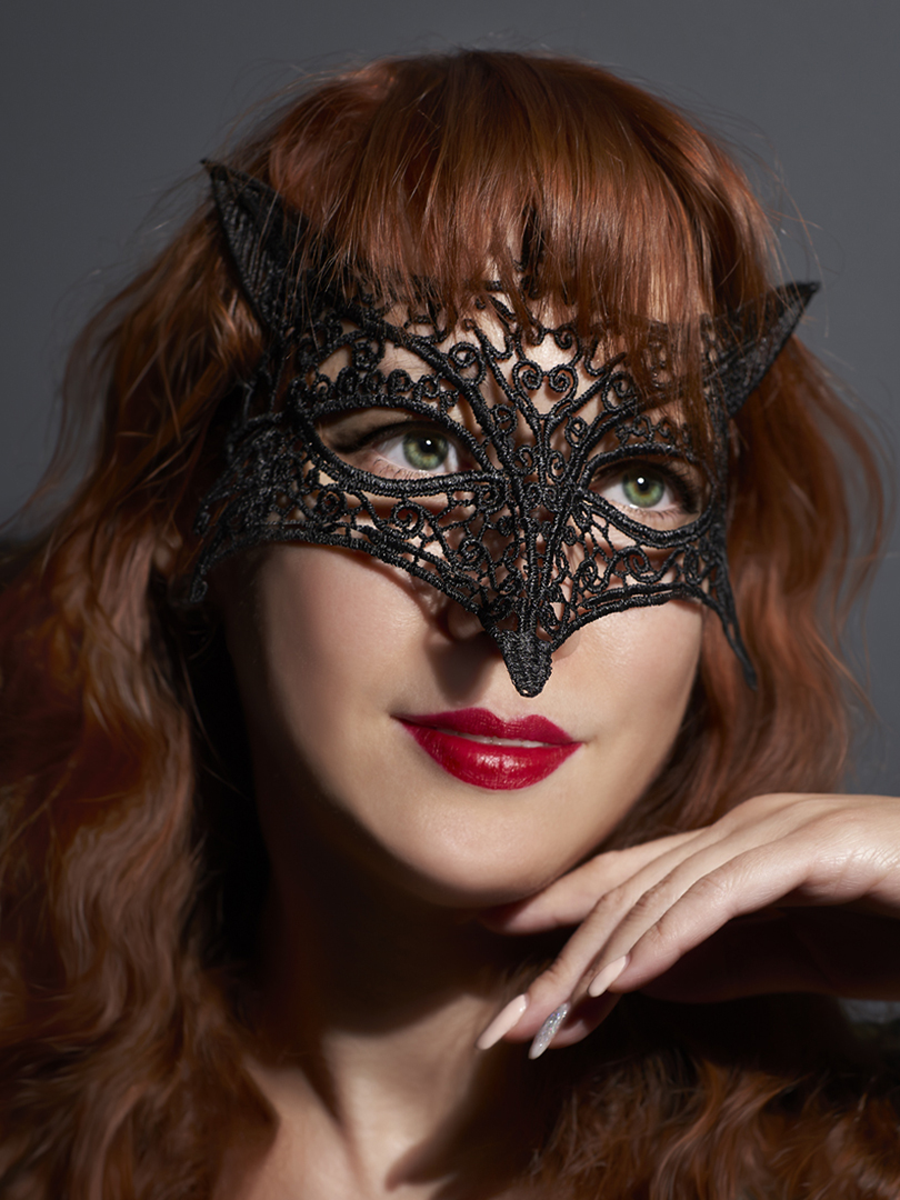 Маска кружевная, фигурная, Лисичка, Черный, 16*24 см, 1 шт. 