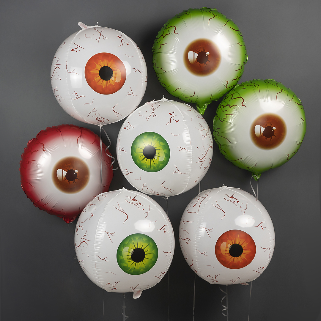 Шар (18''/46 см) Круг, Хэллоуин, Глаз Монстра, Красный, 1 шт.