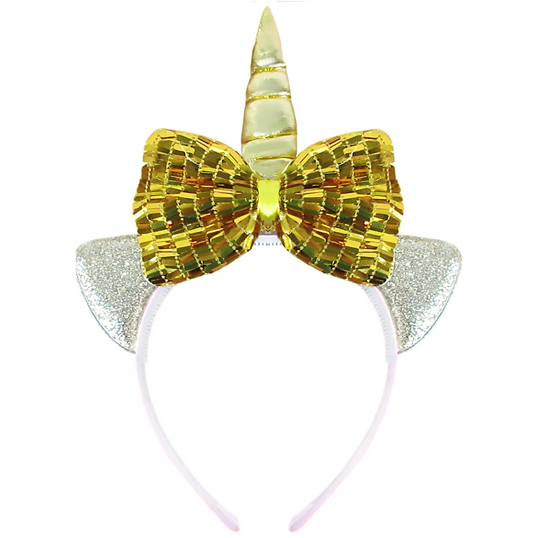 Ободок, Единорог с бантиком, Золото, 1 шт. 