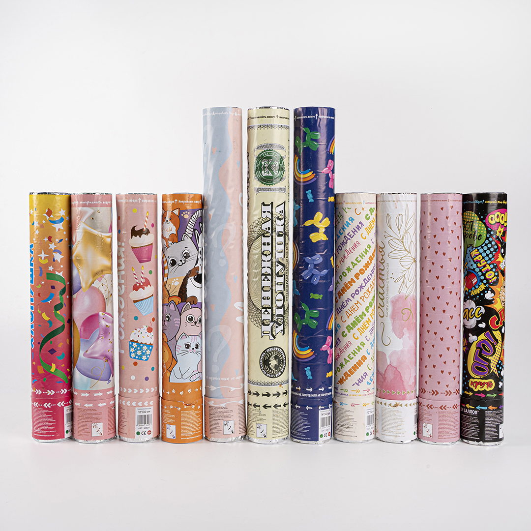 Пневмохлопушка (12/30 см), Лепестки роз, Красный, 1 шт.