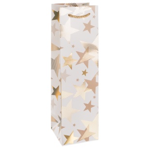 Пакет подарочный для вина, 210гр, Мириады звезд, Белый, Металлик, 38*11*11 см, 1 шт.